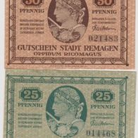 Remagen-Notgeld-25-50 Pfennig vom 1.1.1921, 2Scheine