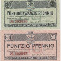 Remscheid-Notgeld-25-50 Pfennig vom1.4.1920 bis 31.12.1921, 2Scheine