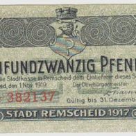 Remscheid-Notgeld-25 Pfennig vom 1.11.1919 bis 31.12.1921 selten