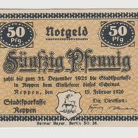 Reppen-Notgeld-50 Pfennig vom 19.2.1920 bis 31.12.1921