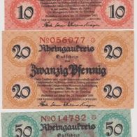 Rheingaukreis-Notgeld-Rüdesheim 10-20-50 Pfennig vom 28.11.1919, 3Scheine