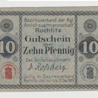 Rochlitz-Notgeld-10 Pfennig bis 31.12.1918 graues Papier,