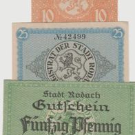 Rodach-Notgeld-10-25-50 Pfennig vom 15.8.1920 , Satz 3 Scheine