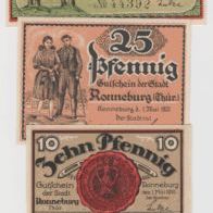 Ronneburg-Notgeld-5-10-25-50 Pfennig vom 1.5.1921, 4 Scheine