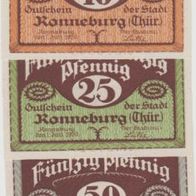 Ronneburg-Notgeld 10-25-50 Pfennig vom 1.6.1920, 3 Scheine