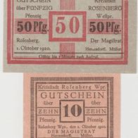 Rosenberg-Notgeld-Westpreußen 10-50 Pf. vom 1.10.1920