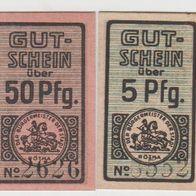 Rötha-Notgeld 5-50 Pfennig o.D. Hochformat Karton,