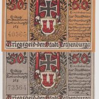 Rothenburg-Notgeld 50-50 Pfennige vom 31.10.1918 , 2 Scheine