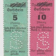 Roth-Nürnberg-Notgeld 5-10 Pfennig Johann Philipp Stieber, 2 Scheine