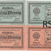 Rottenburg-Notgeld 50 Pf. vom 2.1.1918 bis 31.12.1921, 2 Scheine