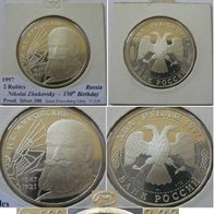 1997- Russia- 2 Rubles-N. Zhukovsky- silver coin- proof- mintage:50 000 pcs