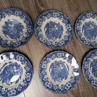 Enoch Wedgwood "Woodland" Suppenteller 6 Stück blau * *