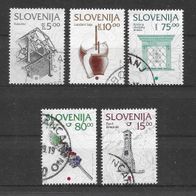 012) Slowenien 1993-98 Kultur Mi. Nr. 52/53/138/177/234 gestempelt