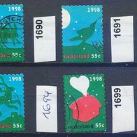 Niederlande Mi. Nr. 1688 + 1690 + 1691 + 1692 + 1694 + 1699 Dezembermarken 1998 o <
