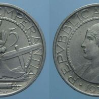 San Marino Silber 5 Lire 1932 R Freiheitskopf/ Pflug, Rar, vz