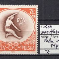 Polen 1956 Goldmedaillengewinn im Weitsprung MiNr. 994 postfrisch