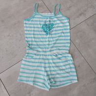 Einteiler Jumpsuit Gr. 146/152 alive weiß/mintgrün gestreift, 100% Baumwolle