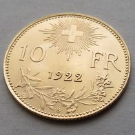 Goldmünze Vreneli 1922 Helvetica 10.-Fr. 3.23 Gramm 900er Gold