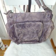 Handtasche, Freds Bruder, Leder, Grau/Lila, Trageriemen, Tasche, wie neu