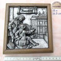 Zinnbild Architekt im Holzrahmen Handarbeit 15x16,5 * Zinn Relief