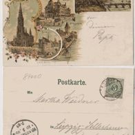 Ulm-Litho-AK-1898 Gruss aus Karte mit 5 Bildern, Erh.1