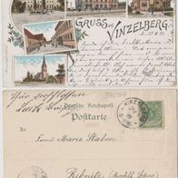 Vinzelberg-Litho-AK-1899 Gruss aus Karte mit 5 Bildern, Erh.1