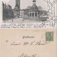 Wismar-Litho-AK-1901 Wasserkunst und Marienkirche , Erh.1