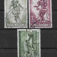 009) Papua Neuguinea 1952/62 Mi. Nr. 16/34/35 gestempelt