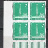 Berlin MiNr. 142 Viererblock 7 Pfg. Stadtbilder Ecke 3 UR postfrisch