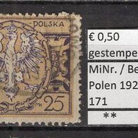 Polen 1921 Freimarken: Großer Adler auf barockem Schild MiNr. 171 gestempelt