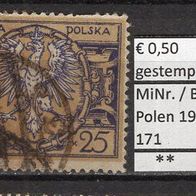 Polen 1921 Freimarken: Großer Adler auf barockem Schild MiNr. 171 gestempelt -1