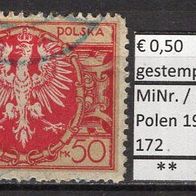 Polen 1921 Freimarken: Großer Adler auf barockem Schild MiNr. 172 gestempelt -1