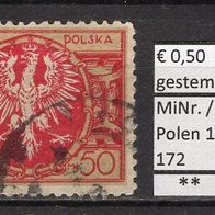 Polen 1921 Freimarken: Großer Adler auf barockem Schild MiNr. 172 gestempelt -2