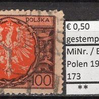 Polen 1921 Freimarken: Großer Adler auf barockem Schild MiNr. 173 gestempelt -2