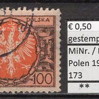 Polen 1921 Freimarken: Großer Adler auf barockem Schild MiNr. 173 gestempelt -3