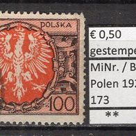 Polen 1921 Freimarken: Großer Adler auf barockem Schild MiNr. 173 gestempelt -4