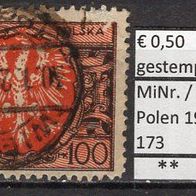 Polen 1921 Freimarken: Großer Adler auf barockem Schild MiNr. 173 gestempelt -5
