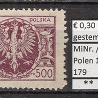 Polen 1923 Freimarken: Großer Adler auf barockem Schild MiNr. 179 gestempelt -1