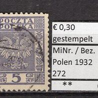 Polen 1932 Freimarken: Polnisches Staatswappen MiNr. 272 gestempelt -4