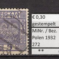 Polen 1932 Freimarken: Polnisches Staatswappen MiNr. 272 gestempelt -5