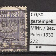 Polen 1932 Freimarken: Polnisches Staatswappen MiNr. 272 gestempelt -6