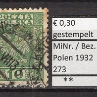 Polen 1932 Freimarken: Polnisches Staatswappen MiNr. 273 gestempelt -1