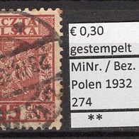 Polen 1932 Freimarken: Polnisches Staatswappen MiNr. 274 gestempelt -1