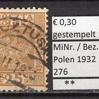 Polen 1932 Freimarken: Polnisches Staatswappen MiNr. 276 gestempelt