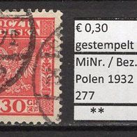 Polen 1932 Freimarken: Polnisches Staatswappen MiNr. 277 gestempelt