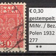 Polen 1932 Freimarken: Polnisches Staatswappen MiNr. 277 gestempelt -2