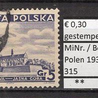Polen 1937 Freimarken: Verschiedene Sehenswürdigkeiten MiNr. 315 gestempelt