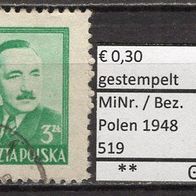 Polen 1948 Freimarken: Staatspräsident Boleslaw Bierut MiNr. 519 gestempelt