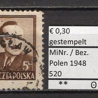 Polen 1948 Freimarken: Staatspräsident Boleslaw Bierut MiNr. 520 gestempelt