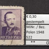 Polen 1948 Freimarken: Staatspräsident Boleslaw Bierut MiNr. 522 gestempelt -2